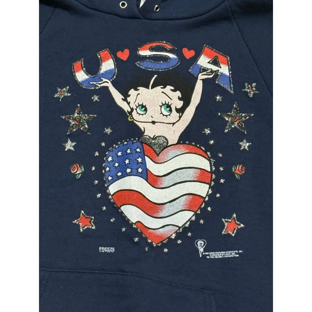 Vintage 95’ Betty Boop USA Fruit of the Loom Navy Hoodie Sz M​​ - Picture 10 of 10